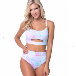Tie Dye High Waisted Bikini Set Purple Blue